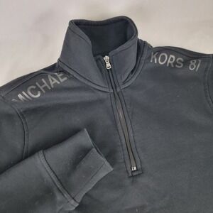 Michael Kors Womens Black Quarter Zip Pullover Shoulder Logo Sweatshirt Size M